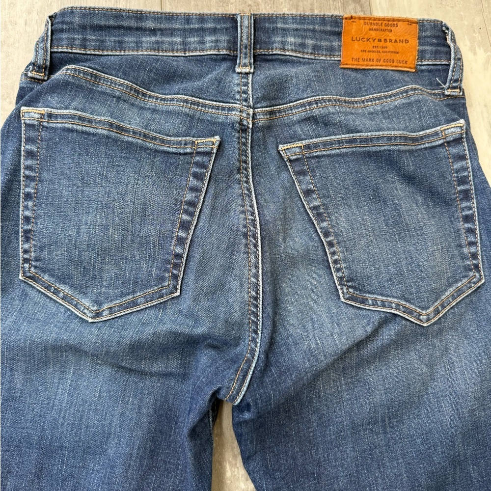 Lucky Brand Bridgette Mid Rise Skinny Jeans Raw Hem Blue Denim 0/25 Ankle - Picture 8 of 9
